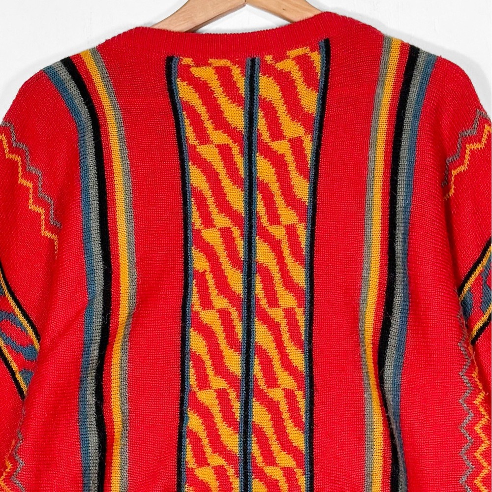 VTG 90s Lilly California Red Geometric Pattern‎ Sweater Womens S Dolman Colorful
